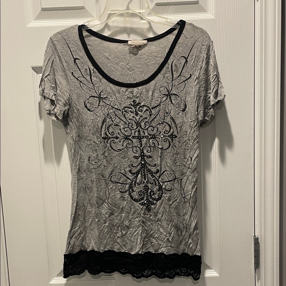 Angels & Diamonds Charcoal and Ebony Short Sleeve Y2K Tee